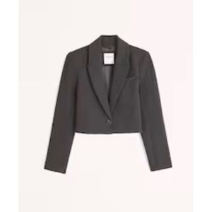 ABERCROMBIE Cropped premium crepe blazer in black SIZE M